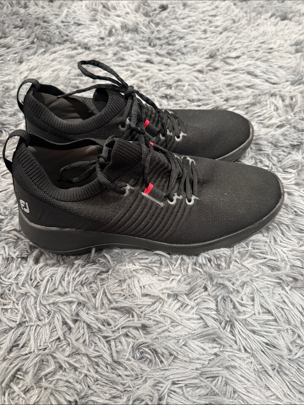 FootJoy Black Knit Lace-Up Men's Golf Sneakers with Red Accents